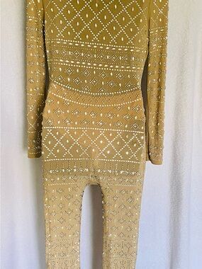 Windsor Gold-Beaded Long-Sleeve Jumpsuit
